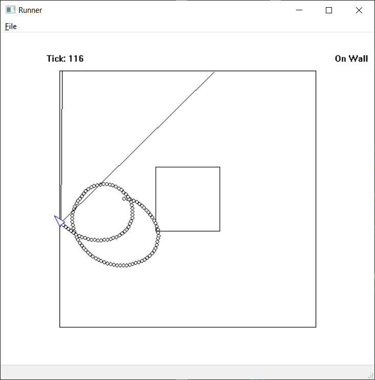 Runner moving in a wider spiral but still not doing very well.