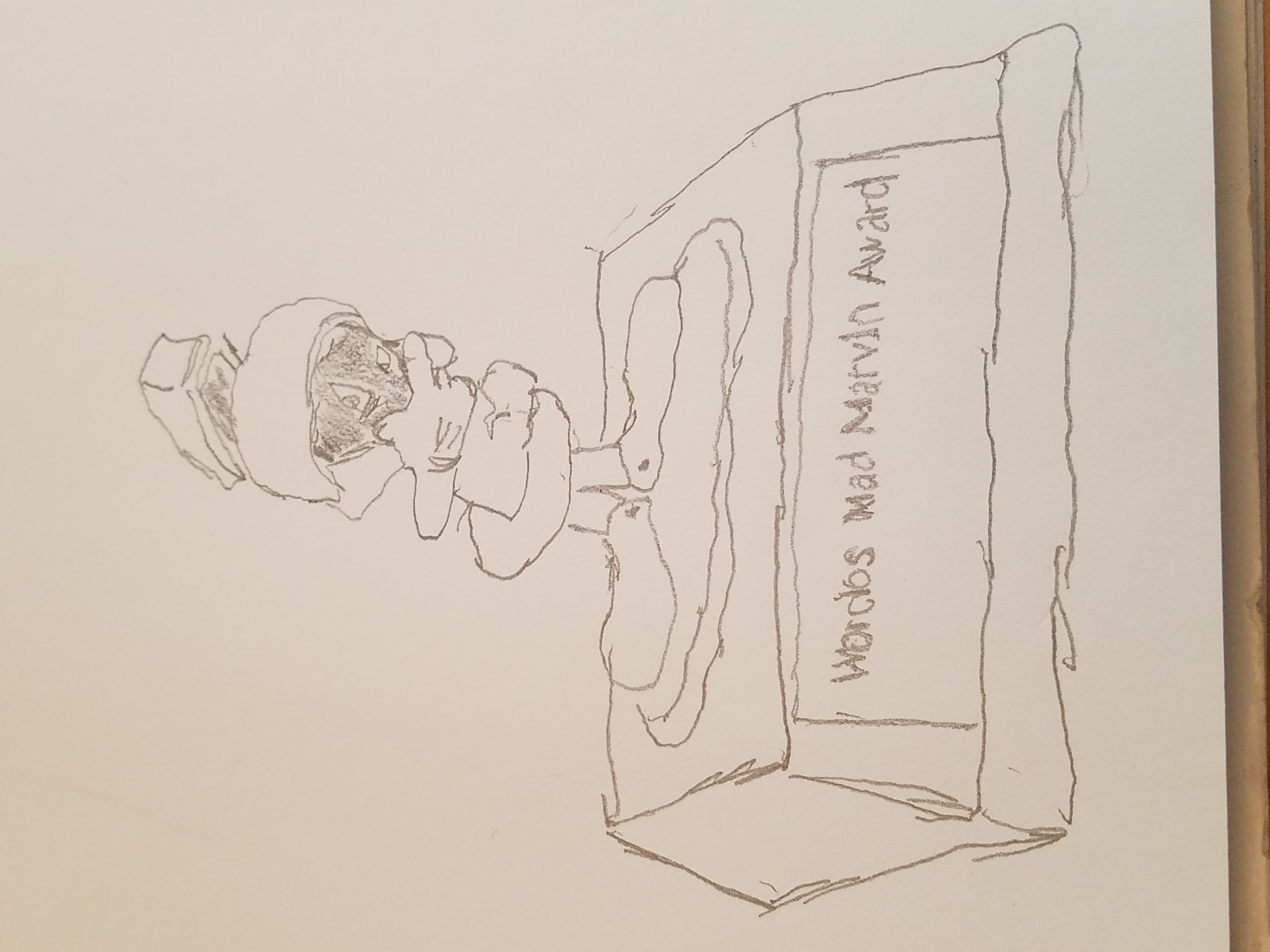 Sketch of a Marvin the Martian(tm) toy on an award stand