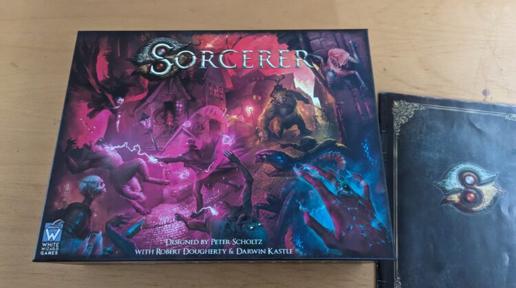 Image of the game box for Sorcerer, from White Wizard Games.