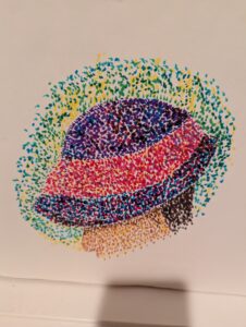 Watercolor woman's hat done in a Seurat pastiche.